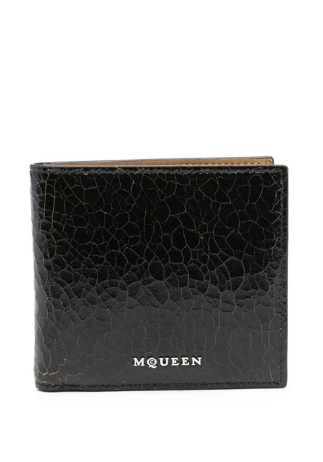 Portafoglio Bifold In Pelle Craquele' Nera e Caramello ALEXANDER MCQUEEN | 814894-1AAUH9769